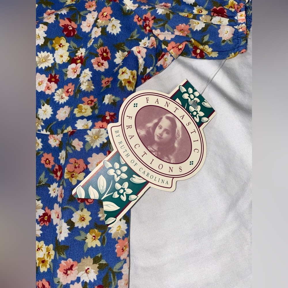 Vintage Ruth of Carolina Floral Blue Childs Dress with White Collar - Picture 5 of 11